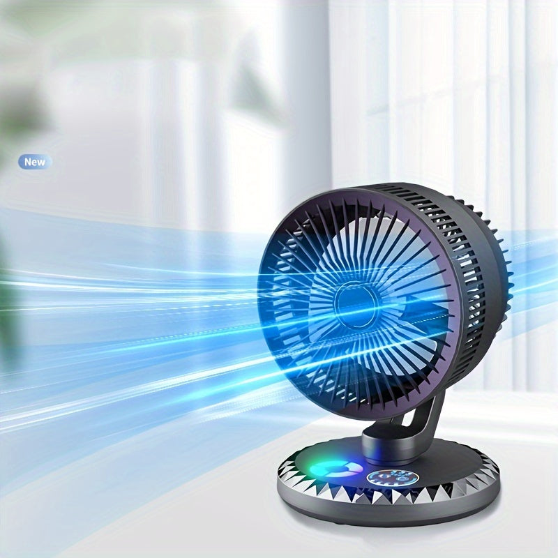 Portable USB desktop fan that is energy-efficient and stylish. Easy to carry and ultra-quiet with a timer. Adjustable angle for optimal airflow. Perfect for home, office, library, bedroom, or outdoor travel. Made of durable plastic material.