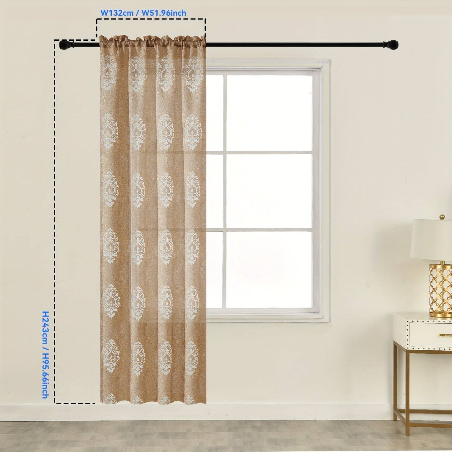 Retro Jacquard Hollow Yarn Curtain with Rod Pocket, Translucent Window Treatment for Home Decor in Living Room, Bedroom, and Bathroom