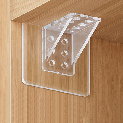 8 adhesive shelf brackets for easy installation, no drilling required, strong hold for kitchen cabinets and storage solutions, includes utility hooks.