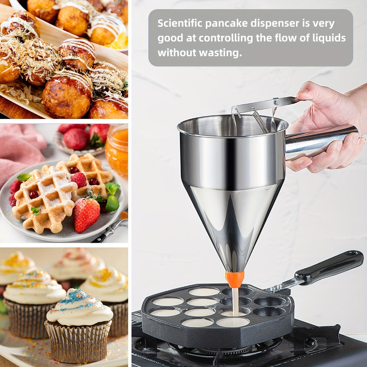 [Top Pick] Stainless Steel Pancake Batter Dispenser with 4 Caliber Funnel Cake Dispenser and Stand - Perfect for Pancakes, Cupcakes, and Baked Goods