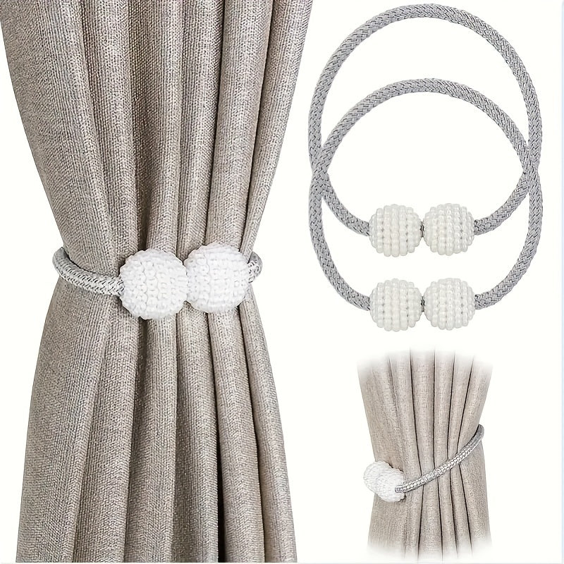 Set of 2 Magnetic Curtain Tiebacks Featuring Faux Pearl Beads - No Drilling Required, Stylish Holdbacks for Bedroom, Living Room, or Home Decor