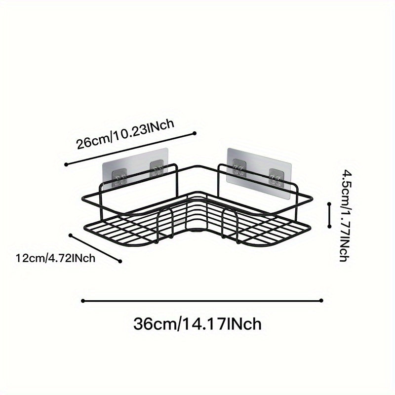 Wall mounted bathroom storage rack for organized bathroom accessories without punching holes.