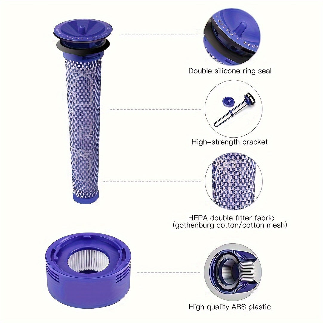 Dyson Filter Replacement Kit for V6, V7, and V8 Models - Includes 2 Pre-filters, 2 Post-filters, and Cleaning Brush Accessories