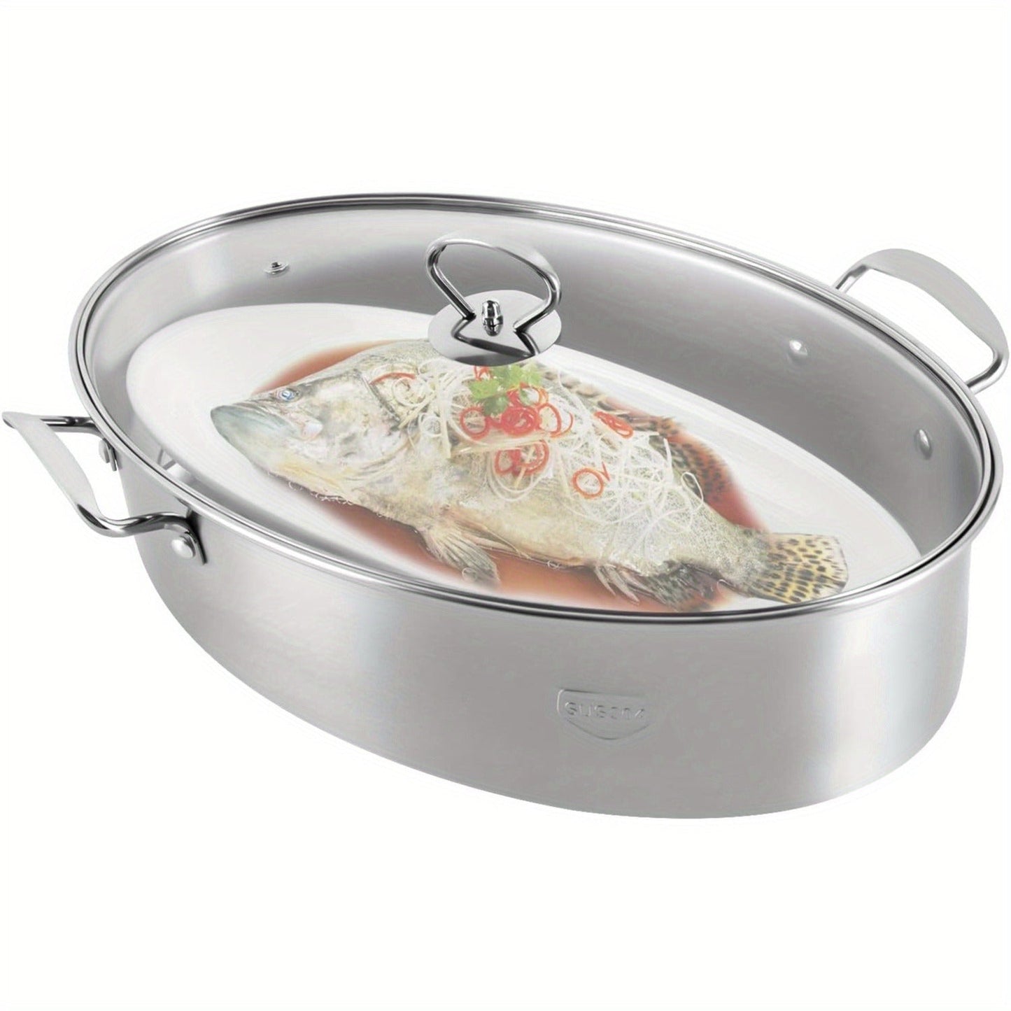 Multifunctional Stainless Steel Fish Steamer & Noodle Pot Set with Rack - Perfect for Cooking, Steaming, and Soup Making.