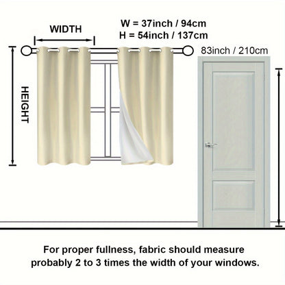 Suhuan Top Curtains, 2PC Set of 100% Blackout Insulation Soundproof Curtains with White Lining, Ideal for Bedroom, Office, Living Room, and Home Decor