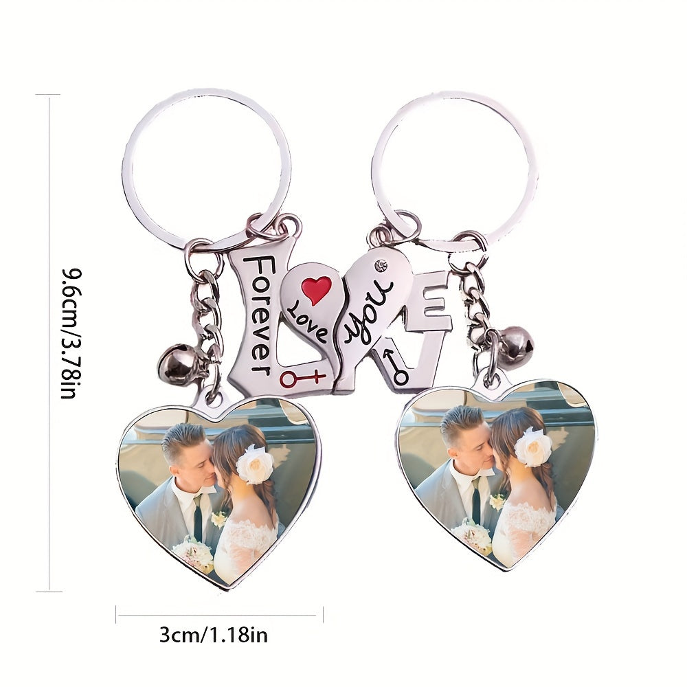 Customizable Couple Keychain With Personalized Photos - Heart-Shaped Love Charms - Perfect Gifts for Weddings, Anniversaries, and Valentine's Day - Durable Metal Frame - Suitable for Ages 14+