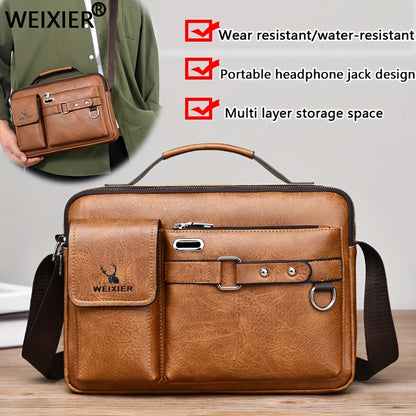 Weixier Men's Business Crossbody Bag made of PU material, suitable as a gift for Father or Anniversary.