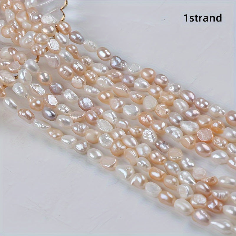 Top Pick: Baroque Style Freshwater Cultured Pearls in White, Pink, and Purple Shades - 1 Strand of Elegant 6-7mm Pearls with Straight Holes for Easy Threading, Perfect for Jewelry Making, Natural White with Two-sided Luster