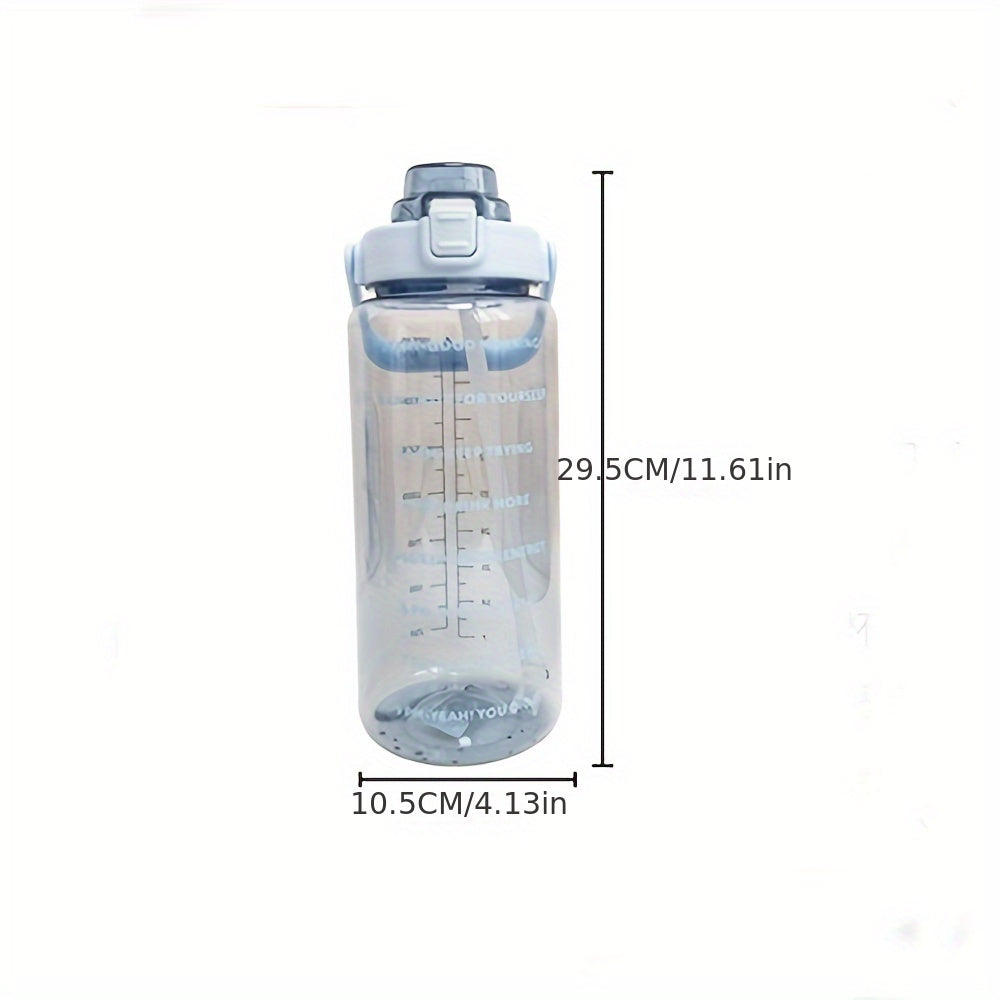 Large capacity sports water bottle with straw, portable and leak-proof for fitness and outdoor activities, made of durable PC material, 2000ml.