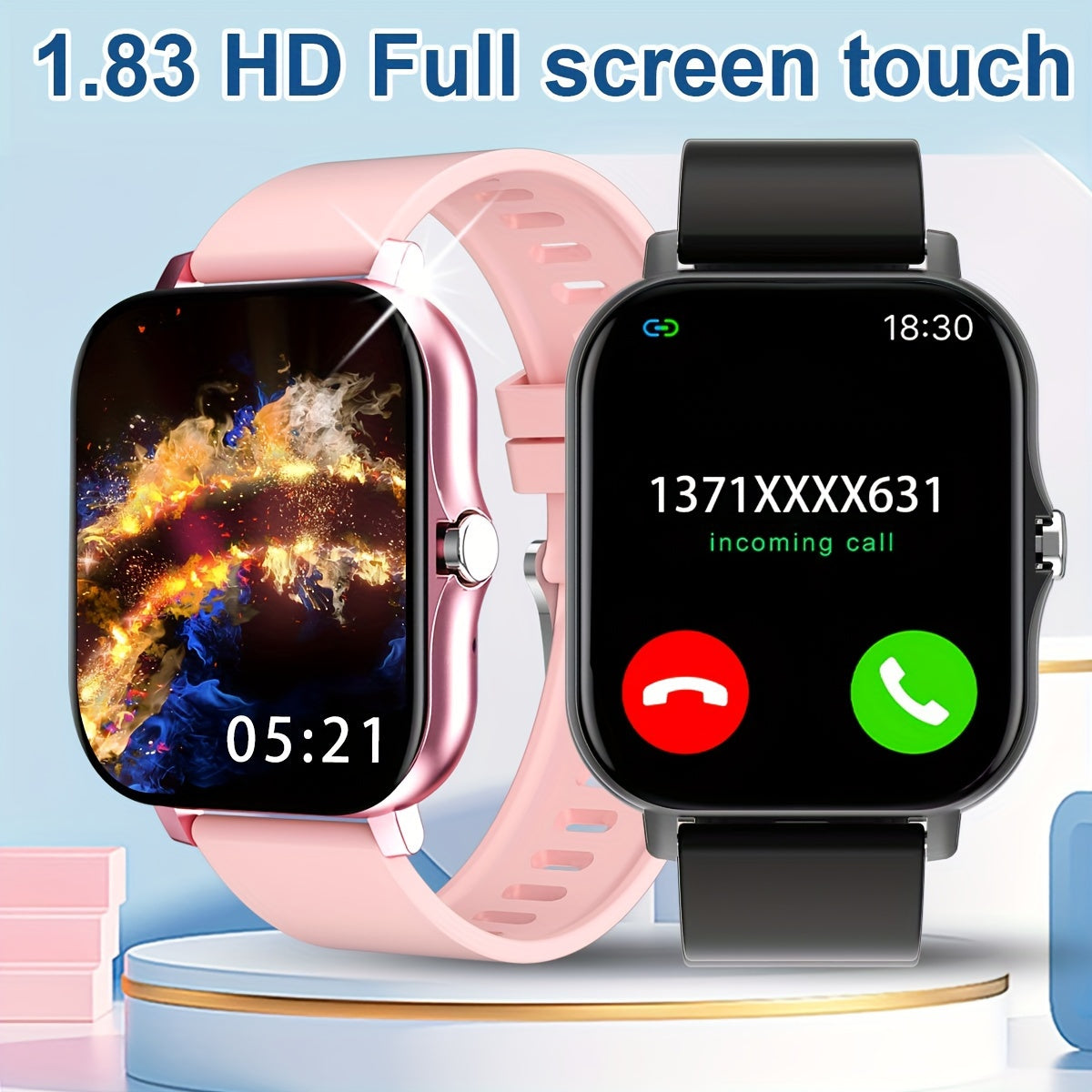 2024 New 1.83 Inch Full Screen Touch Sports Smart Watch for Men and Women with Wireless Call/Message Reminder and Multiple Sports Modes. Features include phone answering/making calls