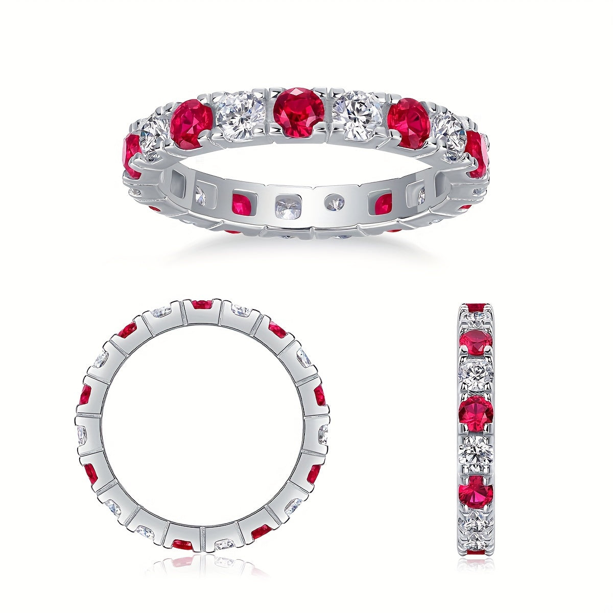 Moissanite and Lab-Grown Emerald/Ruby/Sapphire Ring in 925 Sterling Silver with 18k Gold Plating, Suitable for Both Women and Men. Ideal as a Wedding Ring or as a Perfect Gift for any Occasion, whether it be Everyday Wear or Milestone Celebrations.