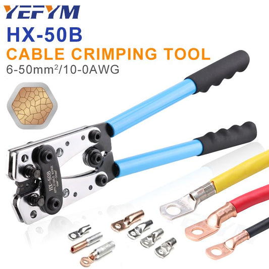 1 dona YEFYM HX-50B Professional Crimping Pliers 6-50mm²/AWG 10-0 quvur terminalini qistirish uchun, batareya kabeli lugi uchun olti burchakli qistirish asbobi, mustahkam po'lat va plastik qo'l asboblari