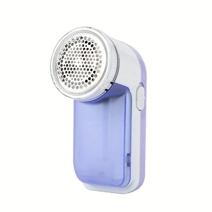 Fabric shaver, also known as electric lint remover, for removing lint, fuzz, and pilling from clothes, bedding, furniture, and carpet. Battery-operated and portable.