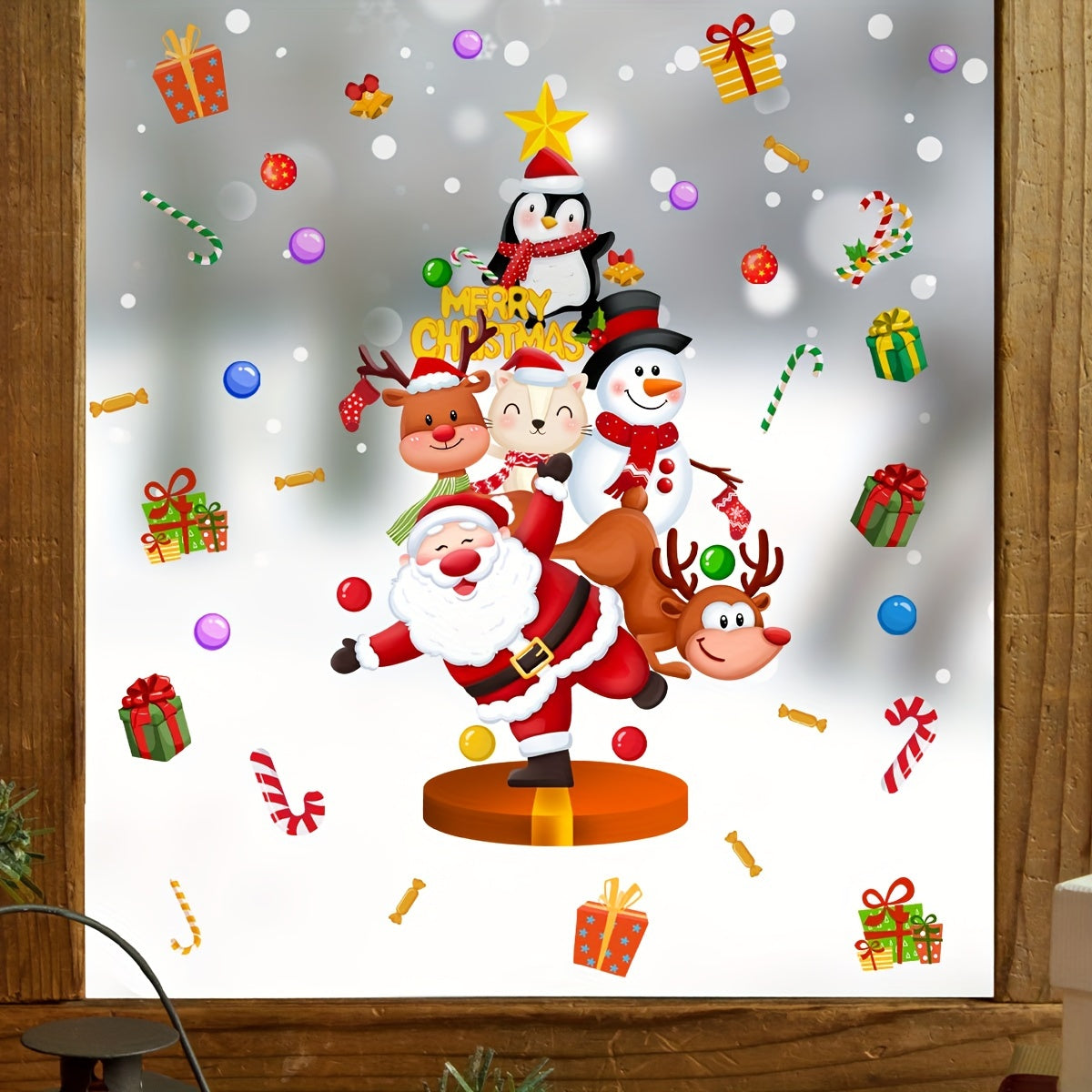 Get into the holiday spirit with our Christmas Cheer Window Clings featuring a whimsical Santa and Reindeer Design. Each cling measures 20x30cm and is double-sided for easy viewing from both inside and outside. These electrostatic glass decals are