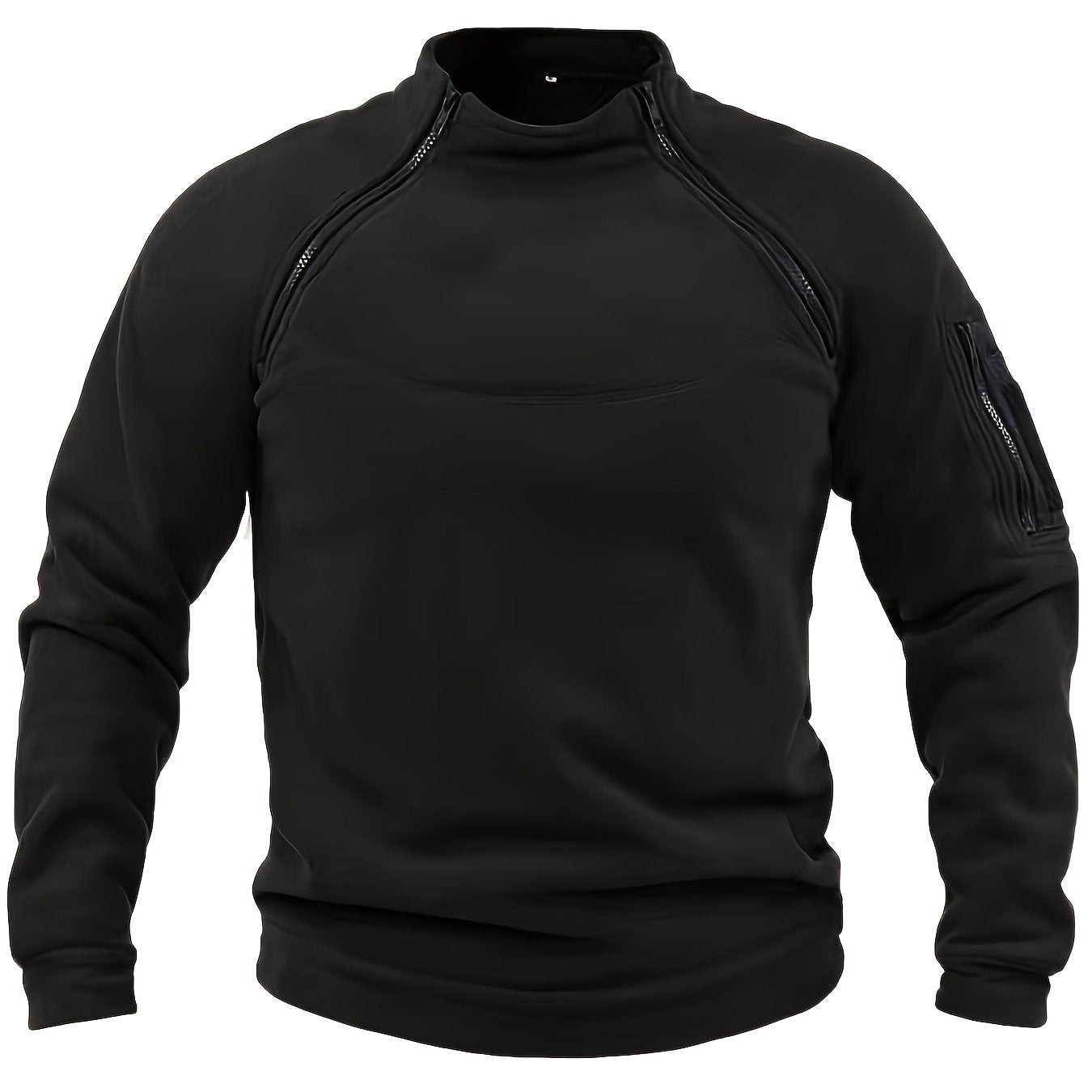 Men's Tactical Fleece Sweatshirt in Beige with Black Accents - Warm, Breathable, Durable, Zip-Up Design for Fall/Winter Outdoor Activities. Made of Polyester, Machine Washable with