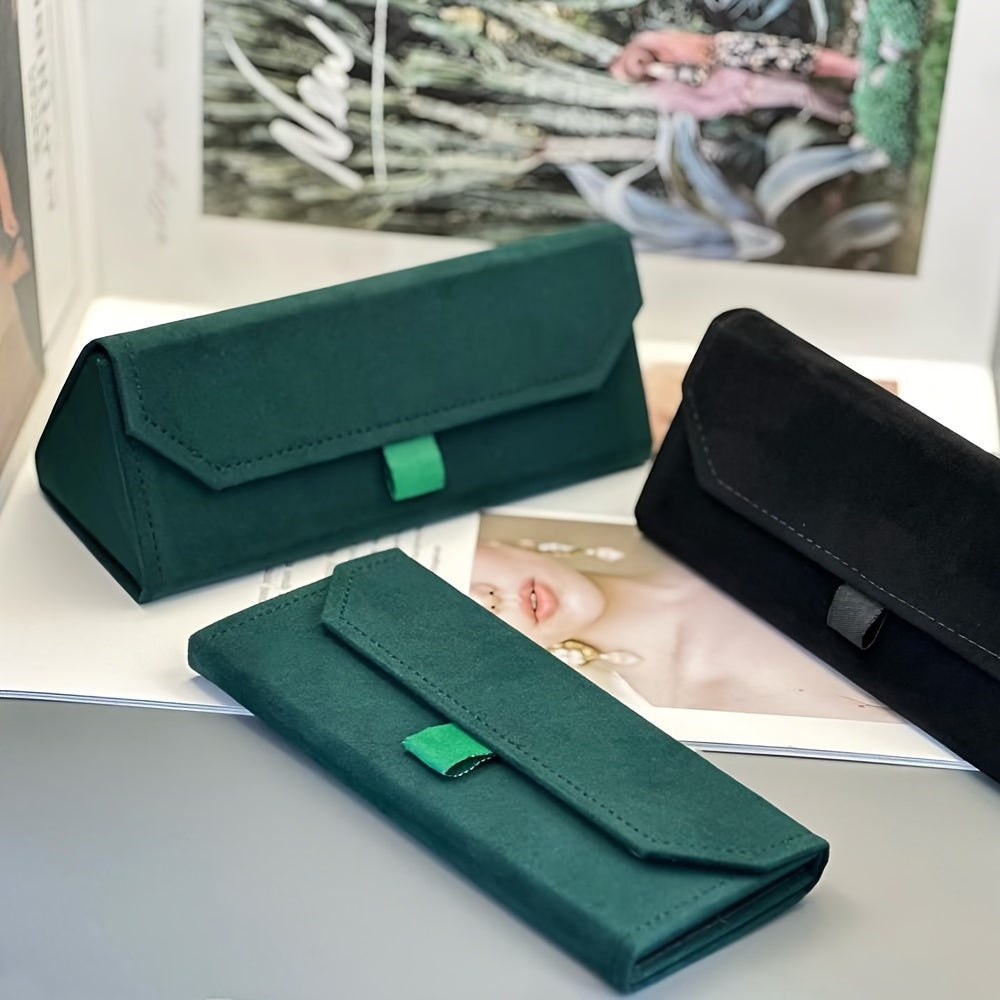 Triangular Folding Glasses Case made of Artificial Leather with Pull Tab, Crush-Proof and Protective Holder for Eyewear.