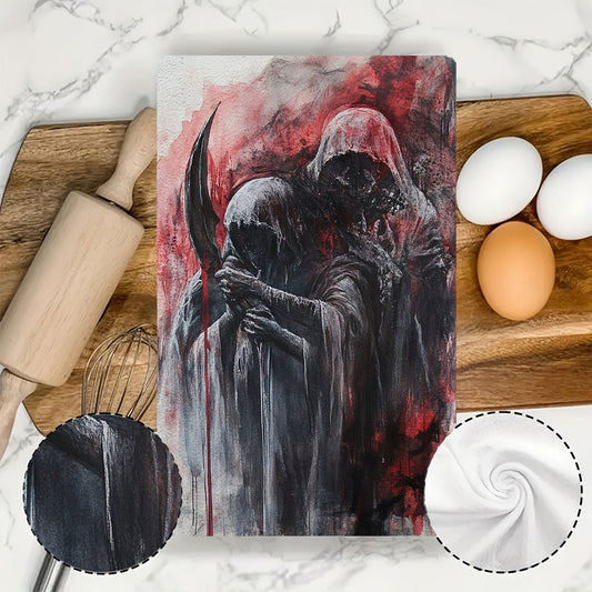 Get 2 ultra soft Kitchen Towels in The Slaughter Tarotesque Dark design. These highly absorbent dish hand towels are perfect for holiday decor. Machine washable and measuring 16x24 inches. Item number 2KYSYS1218653.