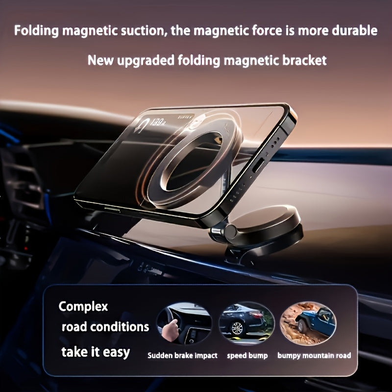 360° Rotating Magnetic Car Phone Holder made of high-strength zinc alloy, features a foldable dashboard mount for convenient navigation. It is an ideal birthday gift that fits all