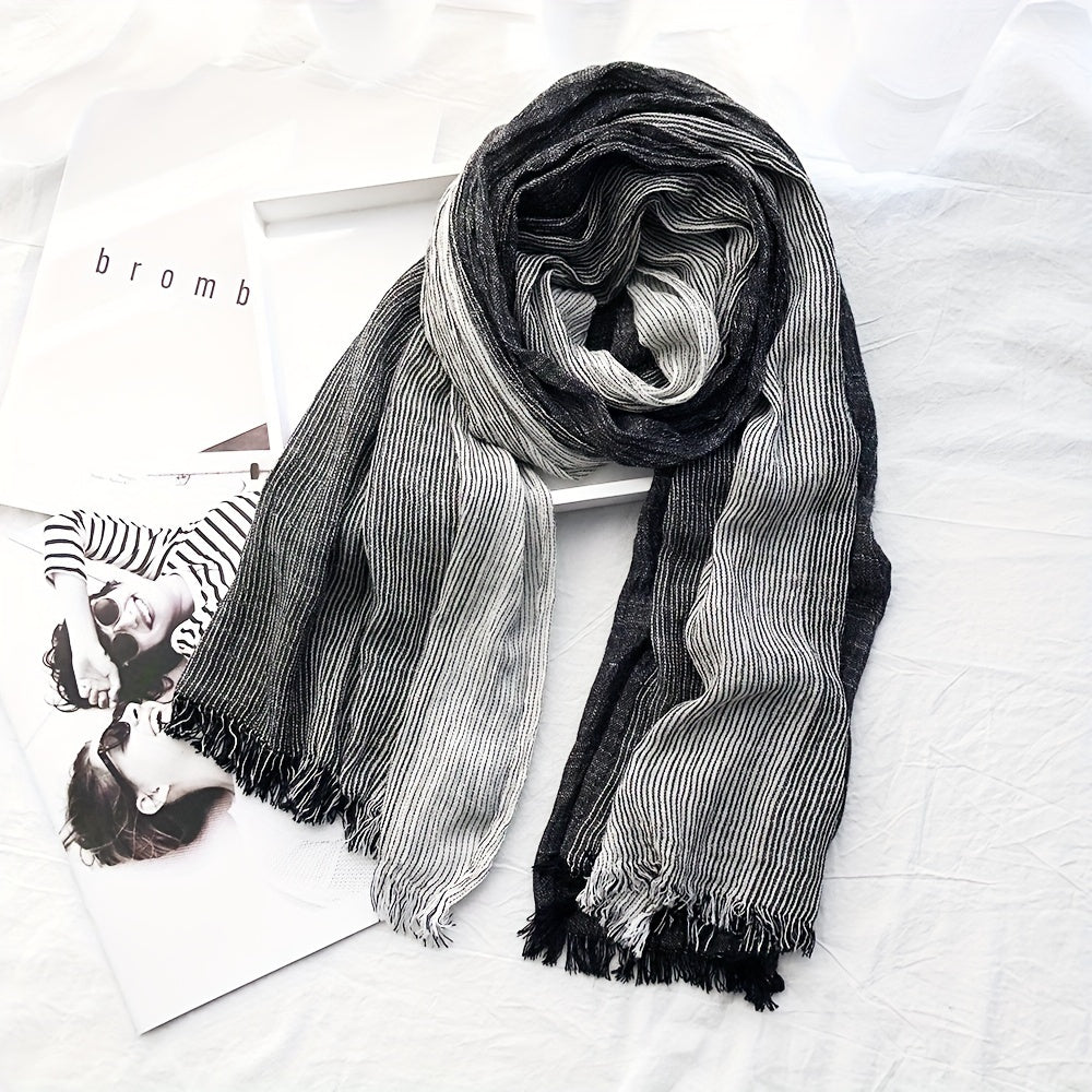 Elegance meets simplicity with our Classic Striped Tassel Scarf, the perfect fashion accessory.