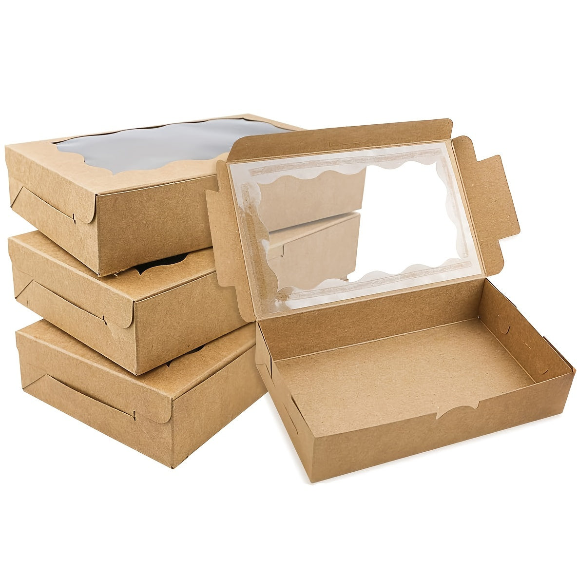 Set of 10 Brown Kraft Cookie Boxes with Clear Window, High-Quality Small Paper Gift Containers for Desserts, Pastries, and Candies. Perfect for Packaging at Weddings, Parties, Christmas, Birthdays, and Baby Showers.