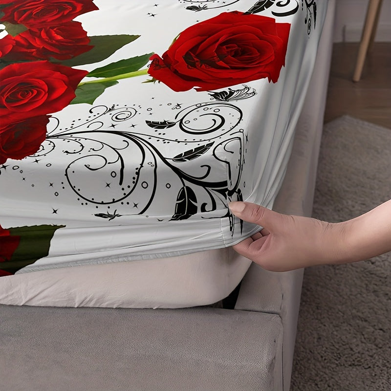 Set the mood with this romantic 3-piece Red Rose Print Fitted Sheet Set. Made from soft, breathable material, this bedding set will provide a comfortable night's sleep. Perfect for the bedroom or guest room, the set includes 1 fitted sheet and 2