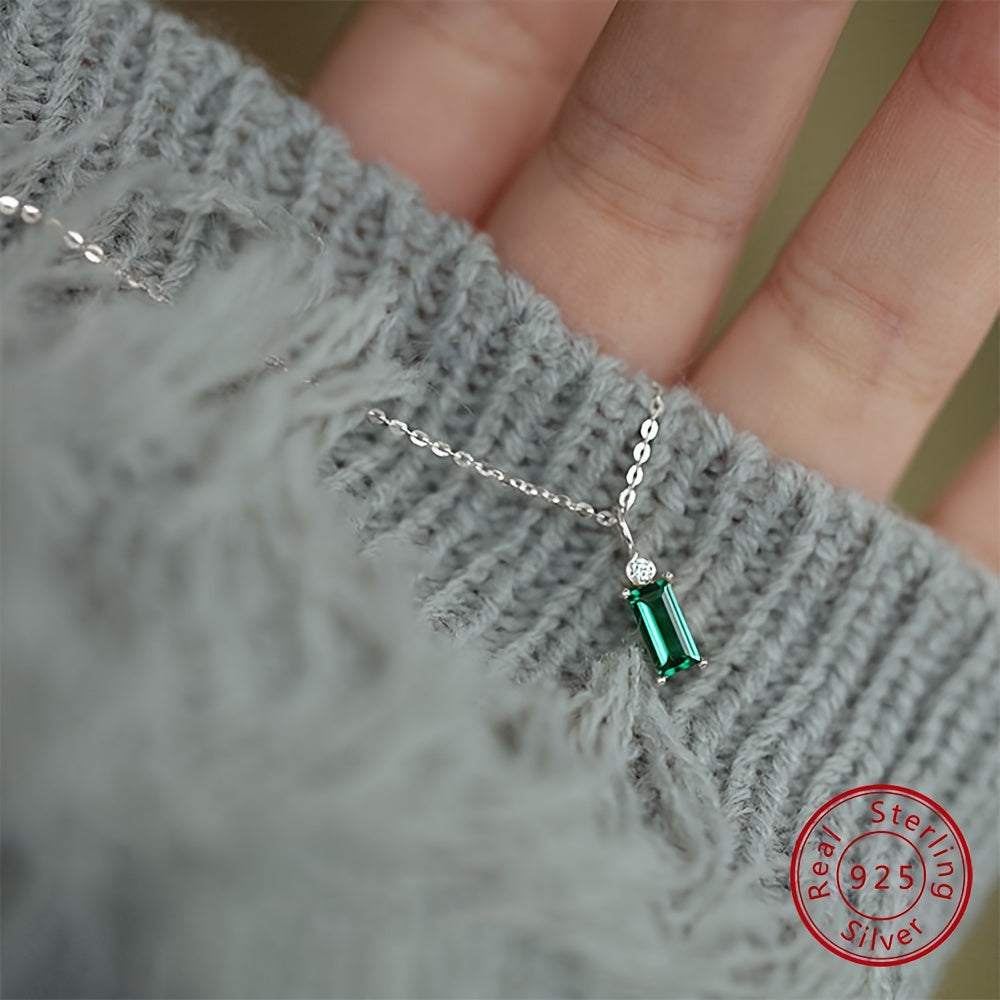 Green Zirconia Pendant Necklace in 925 Sterling Silver for Women, Perfect for Mother's Day or Anniversary Gift.