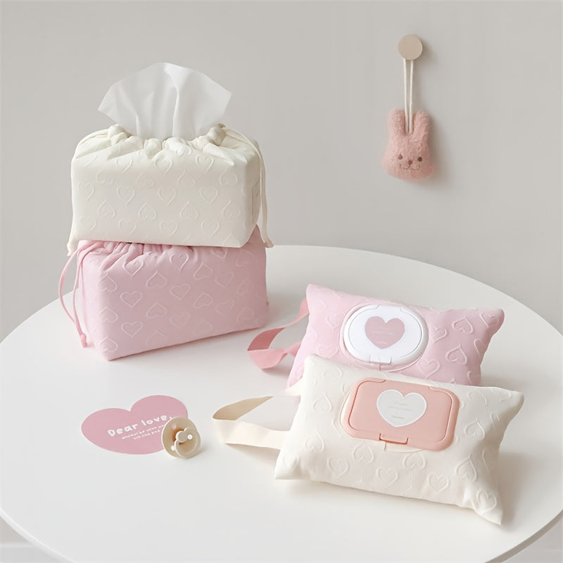 Travel in style with the Large-Capacity Heart-Shaped Tissue Holder - Convenient and Portable Flip-Top Design for Diapers and Wipes - Perfect for Babies and Toddlers.