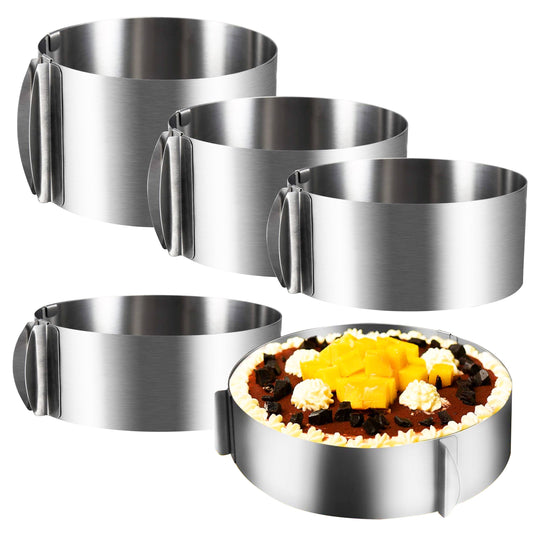 Set of 5 Stainless Steel Cake Molds with Adjustable Sizes, 15.24-30.48 cm, 5 Height Options - Ideal for Baking Cheesecakes, Round and Durable Molds with Non-Stick Interiors for Various Holidays - Valentine's Day, Halloween, Christmas, Easter