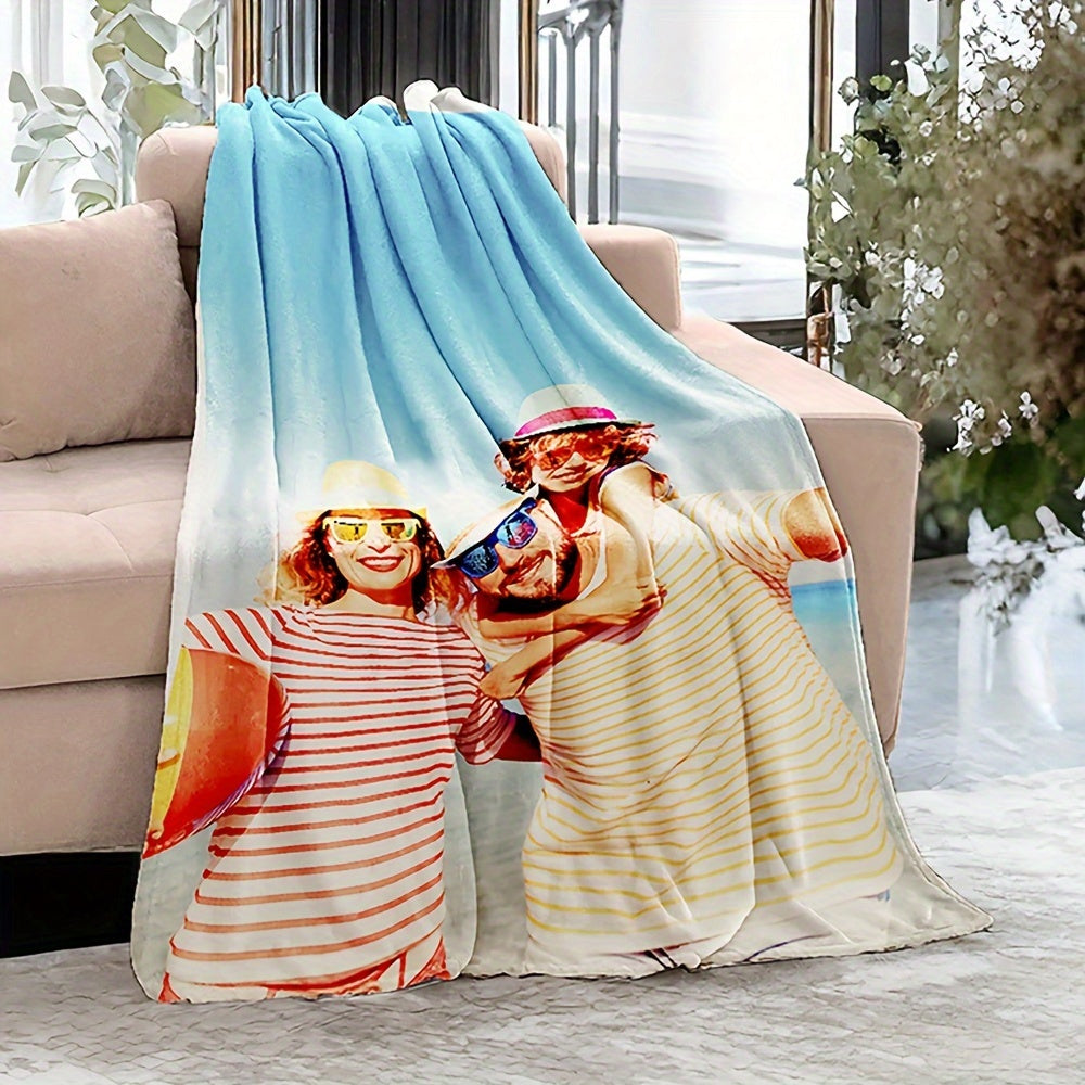 Personalized Flannel Throw Blanket with Custom Photo, Cozy and Soft, High-Quality Digital Printing, Expertly Knitted using Polyester, Lightweight 200-250g Fabric, Suitable for Every Season, Perfect Present for Any Occasion.