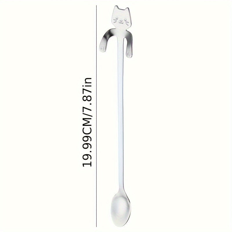 Adorable Stainless Steel Spoon Shaped Like a Cat, Stylish Long Handle Stirrer for Coffee, Tea, and Espresso, Made of 304 Stainless Steel, Beautiful Addition to Your Kitchen, Ideal for Christmas, Grandparents Day, Independence Day, Valentine's Day, Labor