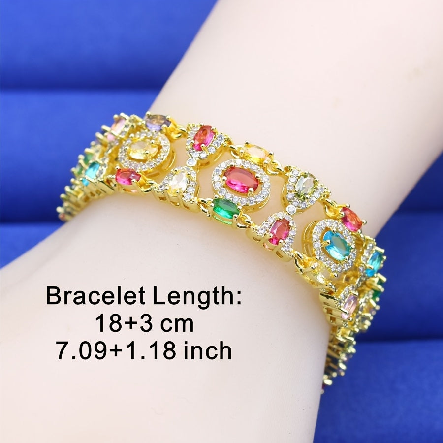 Extravagant Bracelet of 18K Gold Plating with Multicolor Cubic Zirconia - Features Adjustable Clasp, Great for Weddings & Special Events, Perfect Gift for Valentine's Day or Christmas