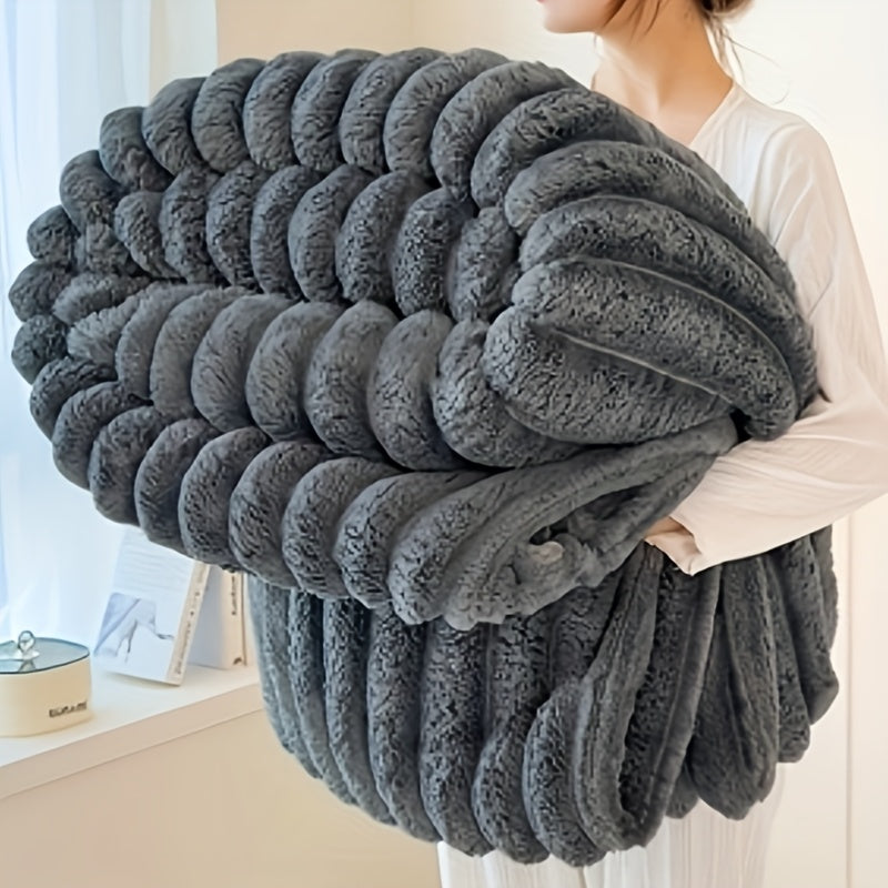 Get cozy with this multifunctional blanket made of ultra-soft milk fleece. Featuring a modern striped texture, this blanket is perfect for all-season comfort on your bed, sofa, or even while camping. Machine washable for easy care, this blanket is an