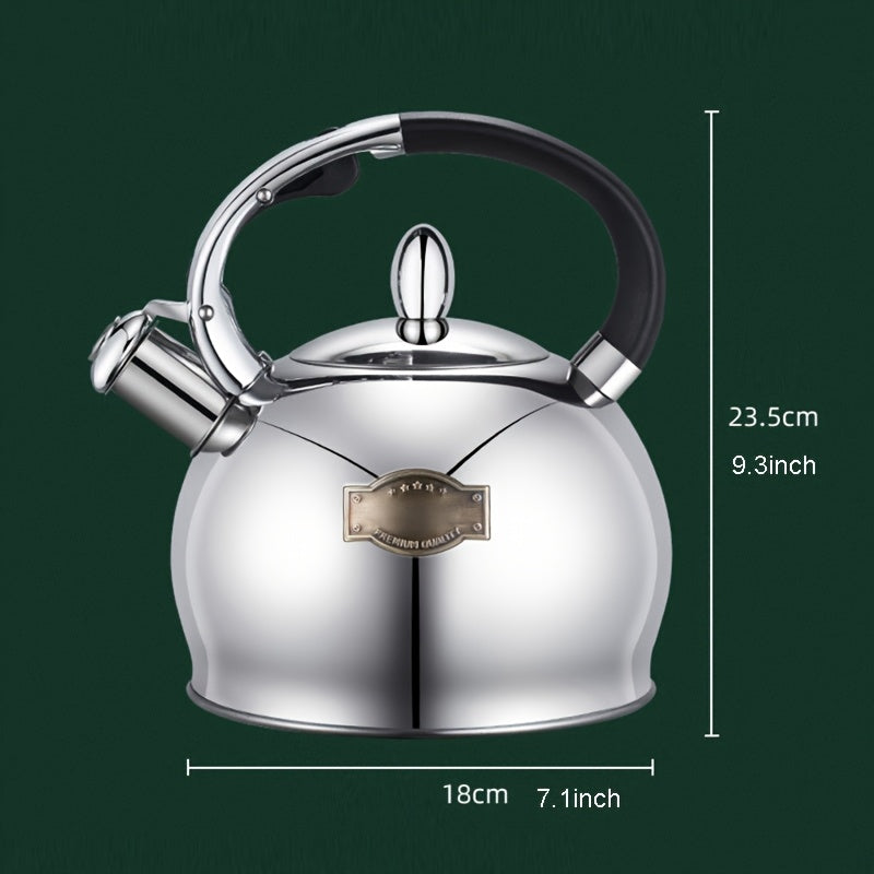 Large Capacity 3L Stainless Steel Whistling Kettle with Easy One-Key Pour and 5-Layer Composite Bottom for Gas & Induction Stoves