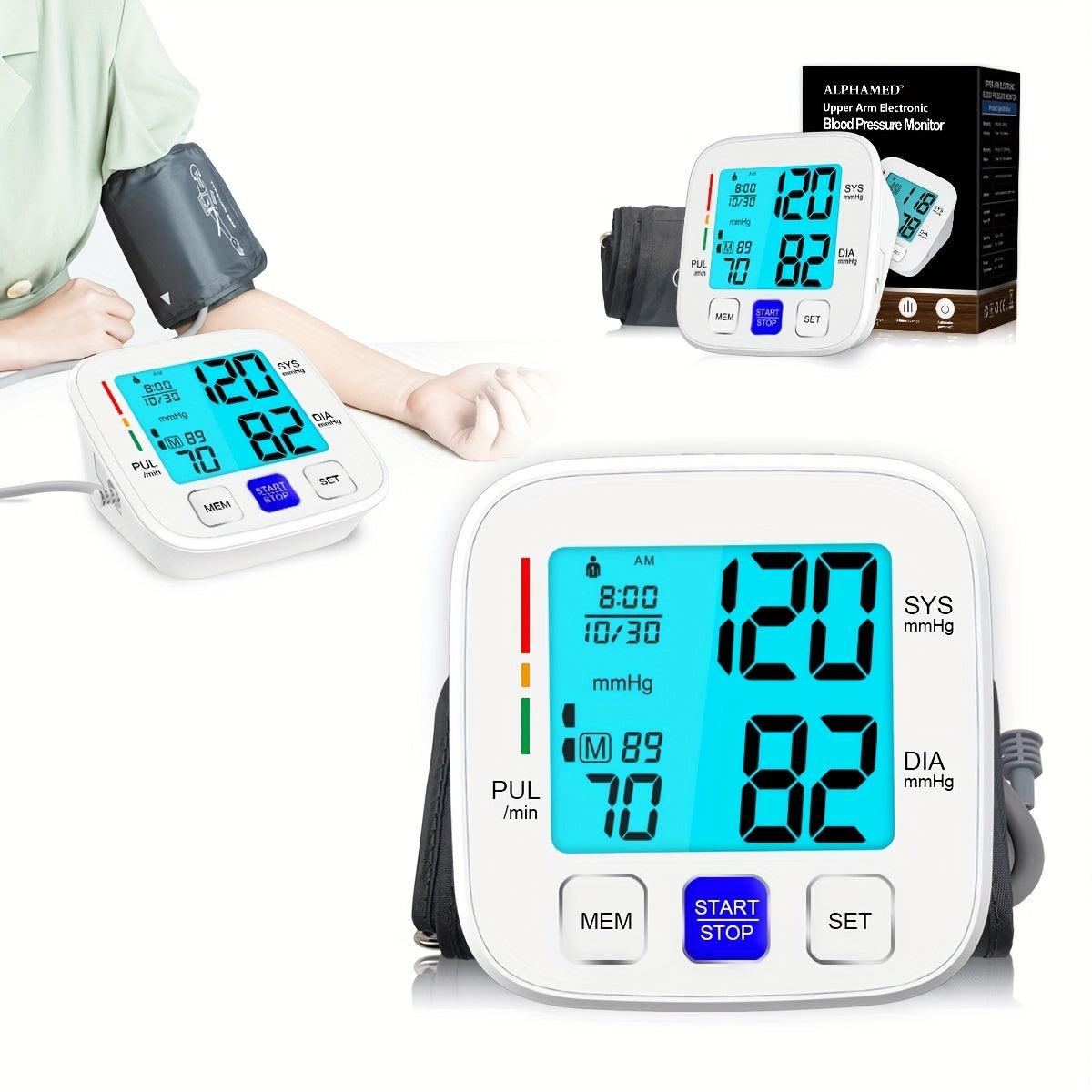 ALPHAMED Upper Arm BP Monitor with Large Display, Adjustable Cuff, 180 Memory Storage, Battery Operated - Ideal for Home Health Monitoring, Adults.