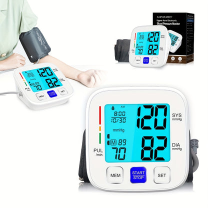 ALPHAMED Upper Arm BP Monitor with Large Display, Adjustable Cuff, 180 Memory Storage, Battery Operated - Ideal for Home Health Monitoring, Adults.