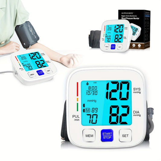 ALPHAMED Upper Arm BP Monitor with Large Display, Adjustable Cuff, 180 Memory Storage, Battery Operated - Ideal for Home Health Monitoring, Adults.