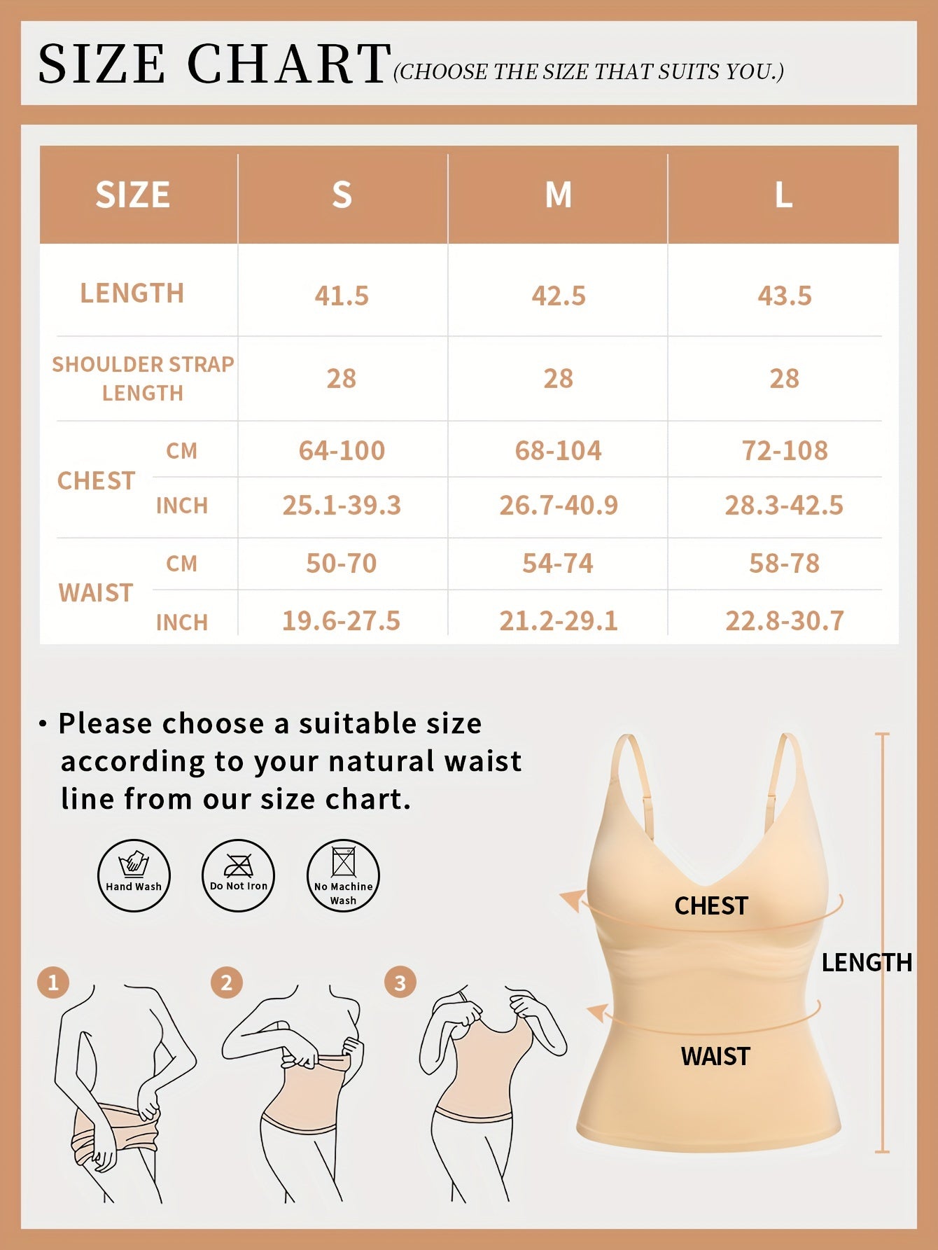 Women's slimming body shaper bodysuit in elegant beige with tummy control, thin straps, and V-neck. Made with stretchy nylon/elastane blend, non-see-through knit fabric. Casual style, hand