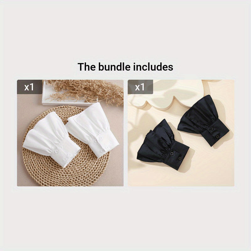 Women's Casual Fake Cuff White Sleeve Button Accessories with Ruffles and Trumpet-Shaped Design