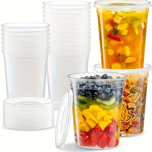 A 10-piece set of 24-ounce plastic food containers with lids that are perfect for freezing, dishwashing, and microwaving. These sealed food storage containers are ideal for storing soups and preparing takeout meals.