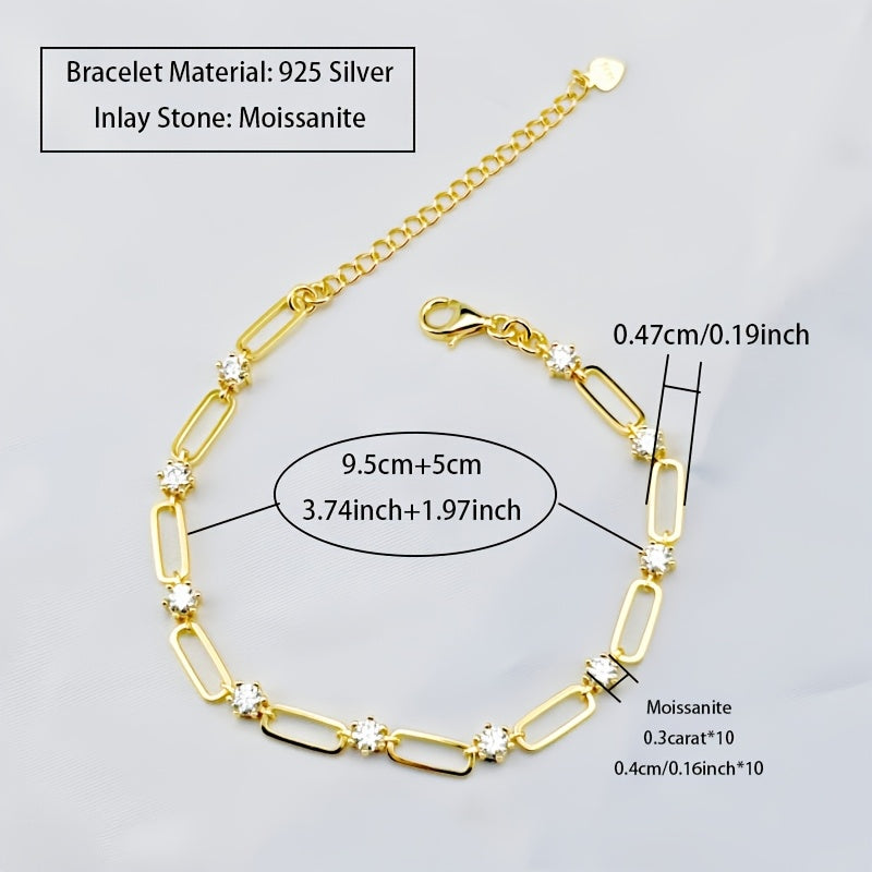 Love yourself with the 1pc LOVESSOM Luxury Boho 18K Golden Plated 925 Silver Moissanite Bracelet. This stunning piece features a total weight of 3 carats and is perfect for both men and women. Ideal for daily wear or special occasions like Christmas