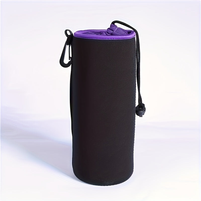 Set of waterproof camera lens bags, featuring a large SLR lens tube with a suede storage pocket. Constructed with durable synthetic fabric, this portable lens case includes a carrying strap for photography accessories.