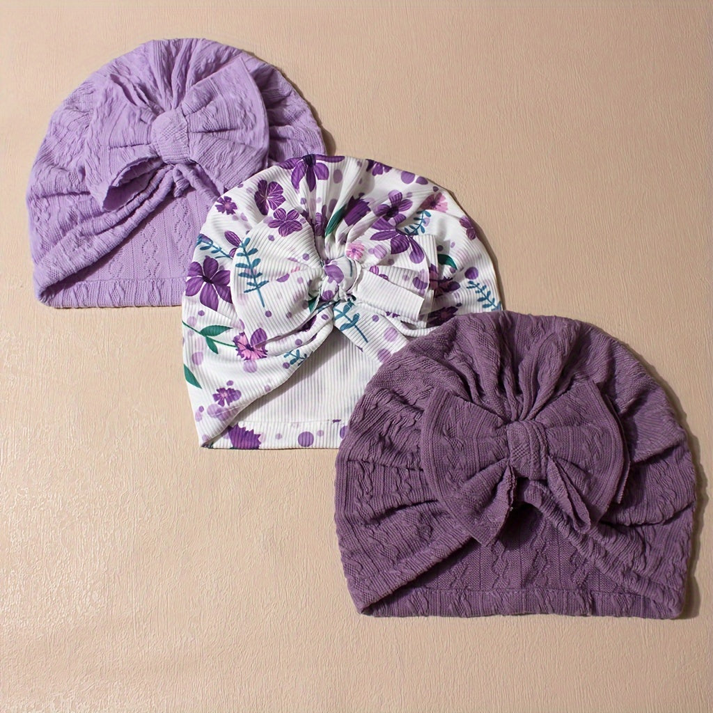 Soft and cute bow pullover caps for kids, available in packs of 3 or 6. Ideal for daily wear.