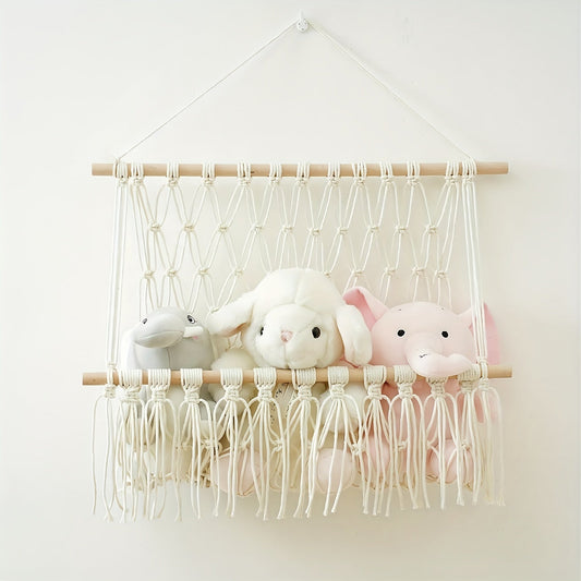 Keep your plush animal toys in order with a stylish Macrame Woven Animal Hammock - Ideal for nurseries and playrooms!