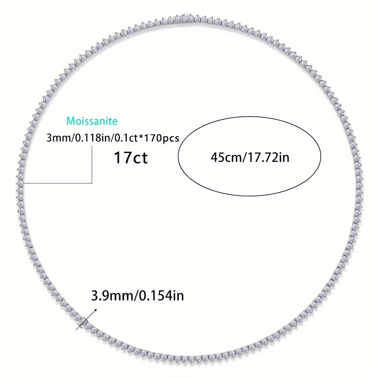 Стильное ожерелье из серебра S925 с моиссанитом, 17 карат, модное ожерелье с позолотой 18K, идеальный подарок для помолвки, свадьбы, годовщины, вечеринки, гламурный и притягательный дизайн, 42.6 г/1.5 унции