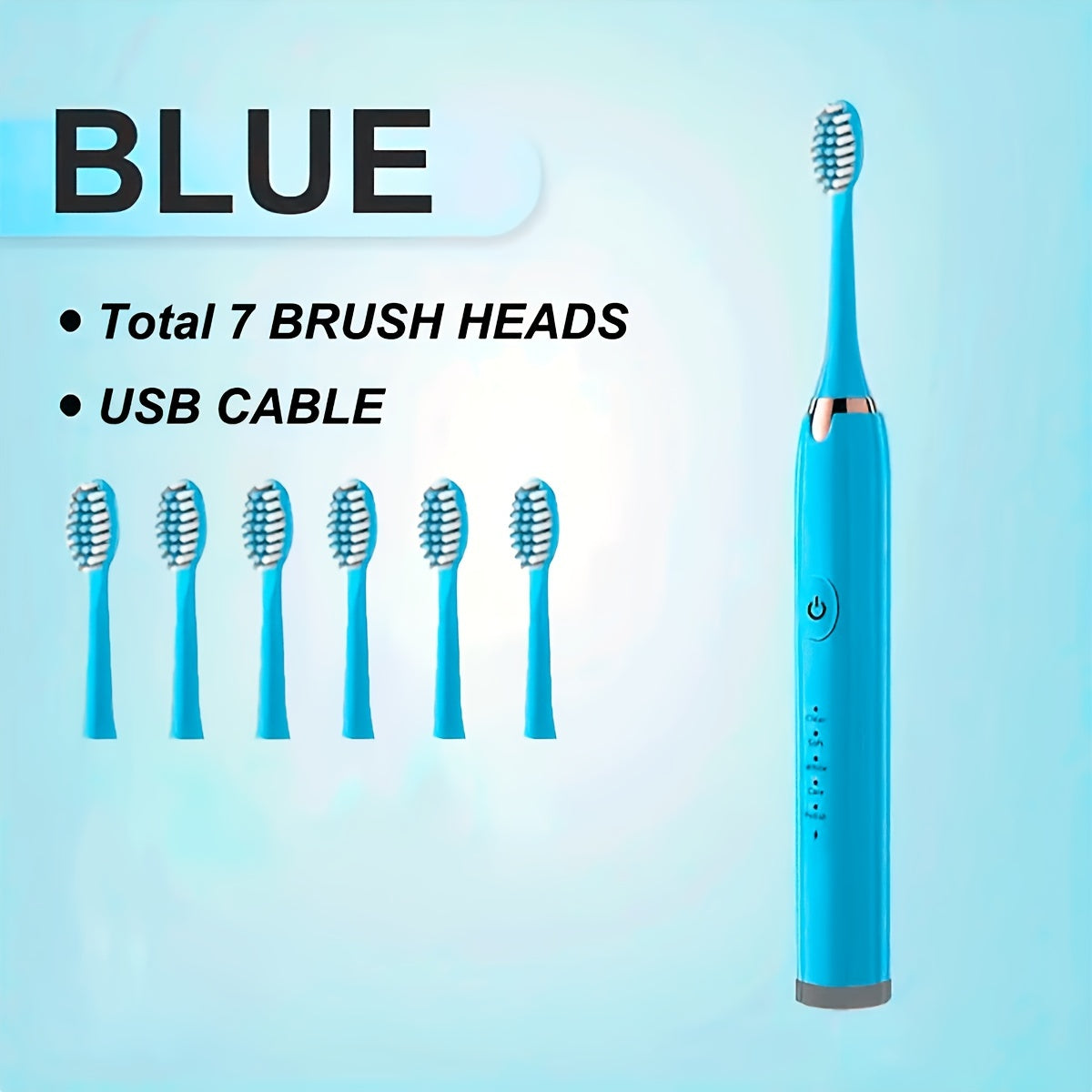 EC810 Electric Toothbrush with 7 Dupont Brushes, 5 Modes, USB Charging, Rechargeable Battery, ≤36V Voltage, 500mAh - Removes 7X More Plaque