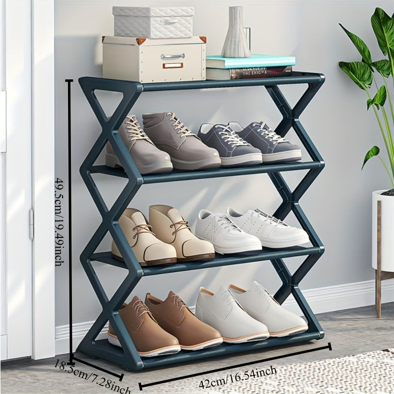 Modern X-Shaped Shoe Rack with Dustproof Shelf, Multifunctional Plastic Storage Organizer, Floor-Standing Design, No Assembly Necessary, Space-Saving for Living Room.