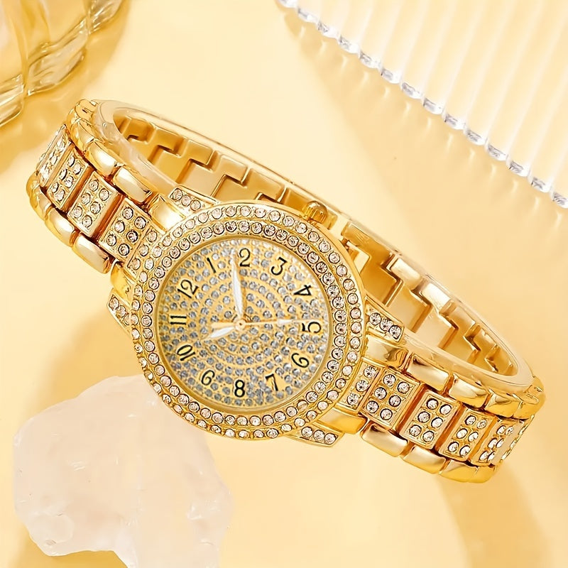 2-piece ladies watch set with a fashion casual quartz watch and hip hop bracelet.