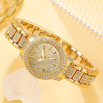 2-piece ladies watch set with a fashion casual quartz watch and hip hop bracelet.