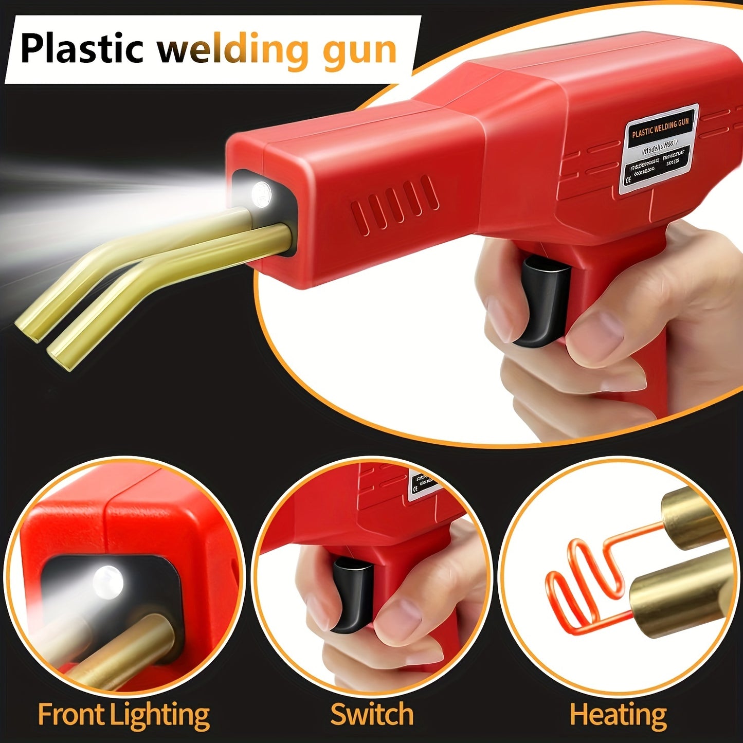 Plastic welder gun for repairing car bumpers and other plastic items.