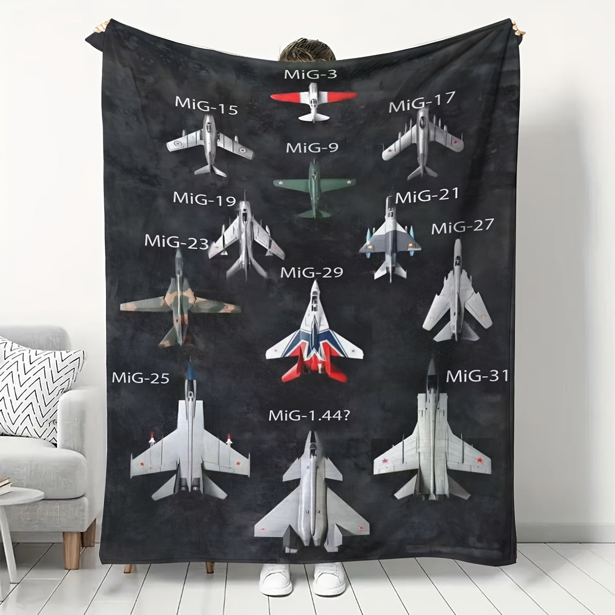 Contemporary Military Jet Aircraft Print Flannel Fleece Throw Blanket - Hypoallergenic, Stain Resistant, All-Season Multipurpose Knit Fabric Bedding - Perfect Gift for Aviation Enthusiasts, Men, and Women